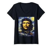 Donna Che Guevara Camicia Van Gogh Cuba Maglietta con Collo a V