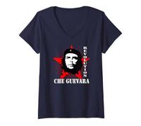 Donna Che Guevara Rebel Signature Guerrilla Icon Revolution Maglietta con Collo a V