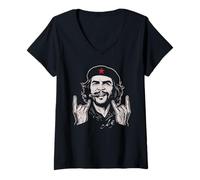 Donna Che Guevara Revolution Camicia Cuba Ribelle Vintage Cubano Sigaro Maglietta con Collo a V