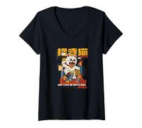 Donna Che la fortuna sia con te - Maneki-Neko Monster Cat Attack Maglietta con Collo a V