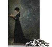 Donna che legge l'ombra del mostro Puzzle in Legno 1000 Pezzi | Arredamento letterario tranquillo, Modello per amanti dei libri, Regalo per Adulti, Gioco, Puzzle in Legno, 14+, 70x50cm.