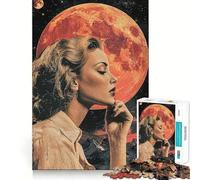Donna che osserva la luna rossa - Puzzle da 1000 pezzi per adulti - Allenamento cerebrale divertente - Componenti robusti e ben definiti - Attività rilassante per una pausa mentale (38x52cm)