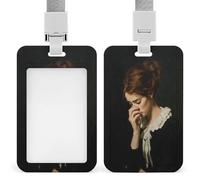 Donna che pizzica il naso con una mano ID porta badge clip retrattile porta carte di credito protezione nome badge targhetta per lavoro ufficio medico infermiera