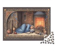Donna che si riposa accanto al fuoco Puzzle 1000Pcs Stile Medievalee Decorazione Per La Casa. Rilassamento E Intelligence Per Adulti E Bambini Da 14 Anni 52x38cm/1000pcs