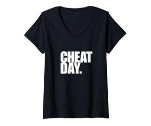 Donna Cheat Day - Pizza Fast Food, Pesi, Bodybuilder, Palestra Muscolare Maglietta con Collo a V