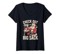 Donna Check out My Big Sack Santa Funny Christmas Humor Holiday Maglietta con Collo a V