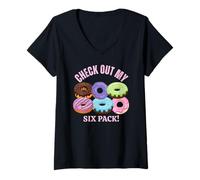 Donna Check out My Six Pack - Ciambelle Divertenti, Confezione da Sei Maglietta con Collo a V