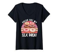 Donna Check out My Six Pack - Ciambelle Divertenti, Confezione da Sei Maglietta con Collo a V