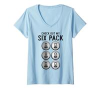 Donna Check out My Six Pack Funny Beer Bere Humor Party Design Maglietta con Collo a V
