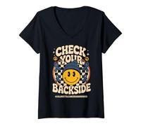 Donna Check Your Backside Colorectal Cancer Colon Cancer Blue Maglietta con Collo a V