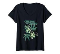 Donna Cheech & Chong Duo Portrait Leaf Maglietta con Collo a V
