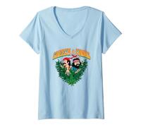 Donna Cheech & Chong Plane Cannabis Leaves Vintage Maglietta con Collo a V
