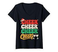Donna Cheer Cheer Cheer Cheers Funny Christmas Drinking Party Maglietta con Collo a V