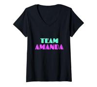 Donna Cheer for Amanda Show Support Be On Team Amanda 90s Style Maglietta con Collo a V