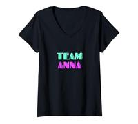 Donna Cheer for Anna Show Support Be On Team Anna 90s Style Maglietta con Collo a V