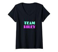 Donna Cheer for Riley Show Support Be On Team Riley 90s Style Maglietta con Collo a V