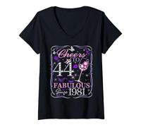 Donna Cheers to 44 Fabulous Since 1981. Women’s 44th Birthday Maglietta con Collo a V