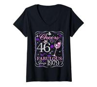 Donna Cheers to 46 Fabulous Since 1979. Women’s 46th Birthday Maglietta con Collo a V