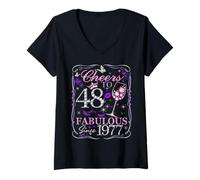 Donna Cheers to 48 Fabulous Since 1977. Women’s 48th Birthday Maglietta con Collo a V