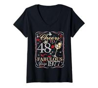 Donna Cheers to 48 Fabulous Since 1977. Women’s 48th Birthday Maglietta con Collo a V