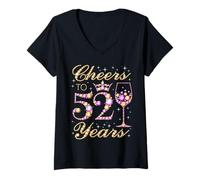 Donna Cheers to 52 Years Old Queen Festa di Compleanno Maglietta con Collo a V