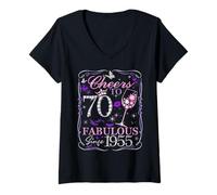 Donna Cheers to 70 Fabulous Since 1955. Women’s 70th Birthday Maglietta con Collo a V