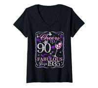 Donna Cheers to 90 Fabulous Since 1935. Women’s 90th Birthday Maglietta con Collo a V