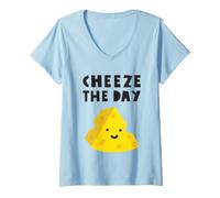 Donna Cheese The Day Funny Cheese Maglietta con Collo a V