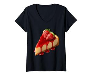 Donna Cheesecake alla Fragola Maglietta con Collo a V