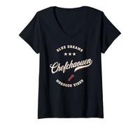 Donna Chefchaouen Marocco Viaggio Vintage Maglietta con Collo a V