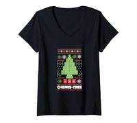 Donna CHEMIS-Tree Natale Chimica Albero Maglietta con Collo a V