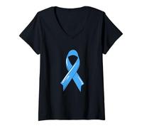 Donna Chemo combattente Blu Chiaro del Nastro di consapevolezza del Cancro della prostata Maglietta con Collo a V