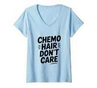 Donna Chemo Hair Don't Care Cancer Warrior Support Maglietta con Collo a V