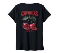 Donna Cherries A Pop of Joy Farm to Market in Stile Vintage Art Back Maglietta con Collo a V