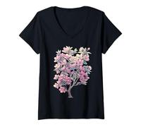 Donna Cherry Blossom Botanical Tree Sakura Spring Pastel Estetica Maglietta con Collo a V