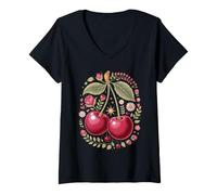 Donna Cherry Sweet Little Stone Fruit Cherry Lover Maglietta con Collo a V