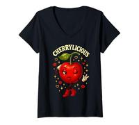 Donna Cherrylicious Cute Cherry Cherries Funny Fruit Maglietta con Collo a V