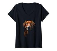 Donna Chesapeake Bay Retriever Cane Chessie Face Nero Maglietta con Collo a V