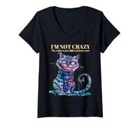 Donna Cheshire Alice Wonderland Cat I'm Not Crazy Libri Vintage Maglietta con Collo a V