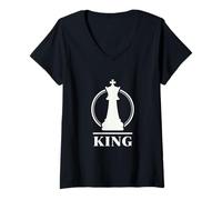 Donna Chess King Minimal Royal Strategy Emblema per Giocatori Design Maglietta con Collo a V