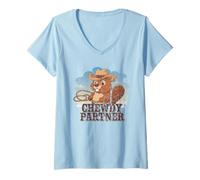 Donna Chewdy Partner Beaver Pun Cowboy Cappello Animale Country Western Maglietta con Collo a V