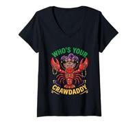 Donna Chi è Il Tuo Crawdaddy Mardi Gras Crawfish Maglietta con Collo a V