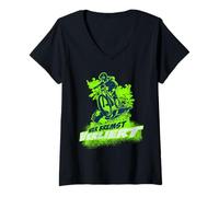 Donna Chi ha frenato la Mountain Bike Bike MTB Biker Ciclismo Maglietta con Collo a V