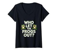 Donna Chi ha lasciato uscire le rane Amphibians Amphibians Funny Frog Lovers Maglietta con Collo a V