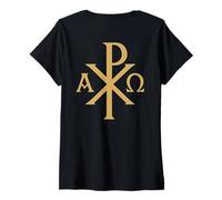Donna Chi Rho: Alpha Omega - Simboli cristiani Maglietta con Collo a V