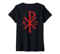Donna Chi Rho - Alpha Omega - Simbolo cristiano precoce Maglietta con Collo a V