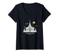 Donna Chiang Rai White Temple Thailandia Guida Prodotto Maglietta con Collo a V