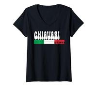 Donna CHIAVARI City Italia Vintage Bandiera Italia per Gli Amanti dei Viaggi Maglietta con Collo a V