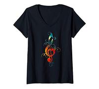 Donna Chiave di violino, musica, simbolo, note musicali, classica Maglietta con Collo a V