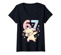 Donna Chibi Dabbing Capra 67 Meme 6-7 Dancing Farm Amante degli Animali Maglietta con Collo a V
